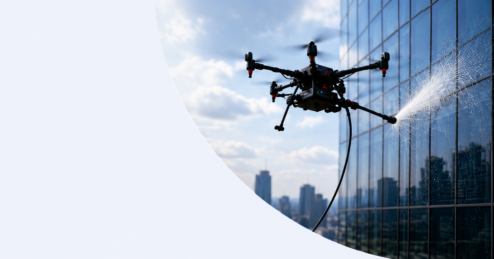 Aerovolt drone cleaning a glass facade